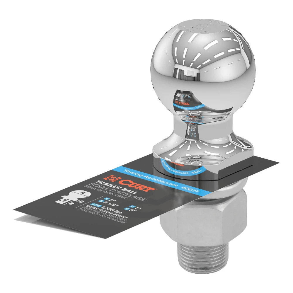 CURT 2-inch trailer hitch ball with durable nickel-chrome finish for up to 7,500 lbs towing capacity