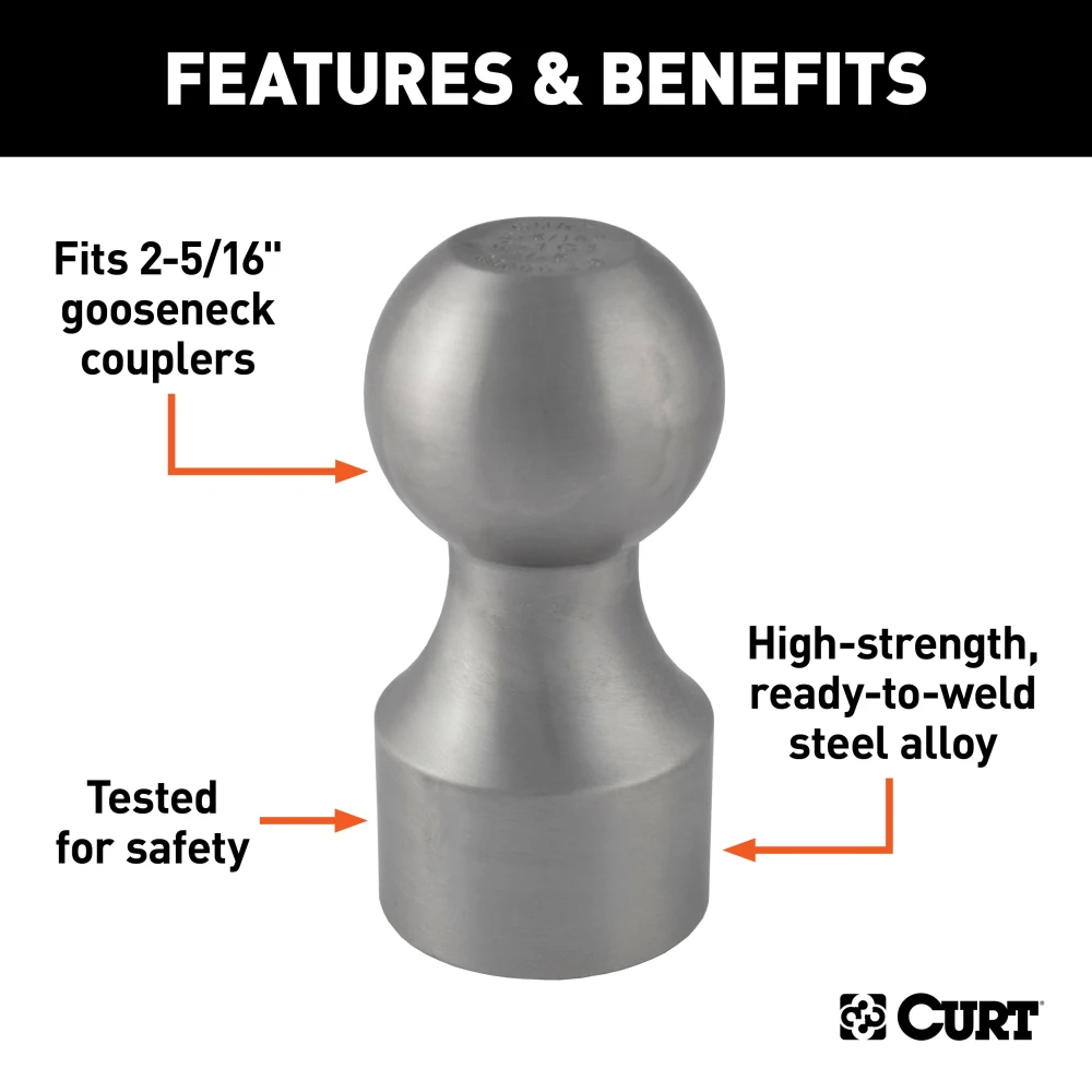 CURT weld-on gooseneck ball with 2-5/16 inch diameter for trailers