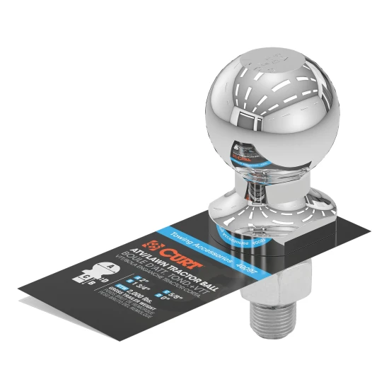 CURT ATV tow ball and lawn tractor hitch ball, chrome finish, 2 inch ball, on a four wheeler or lawnmower, towing capacity of 2,000 lbs