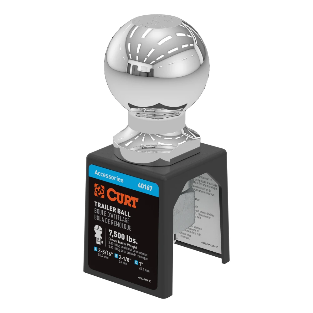CURT 2-5/16 inch trailer ball with chrome finish supporting up to 7500 lbs for heavy-duty towing.
