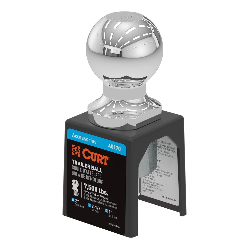 CURT 2-inch chrome trailer ball with fine thread shank for towing