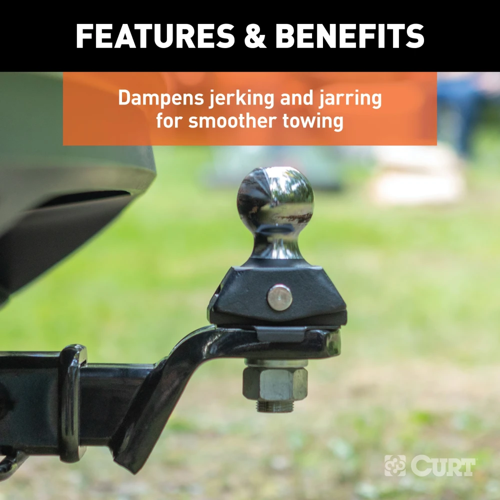 CURT RockerBall trailer hitch ball featuring ShockDrop technology for reduced vibration and noise.
