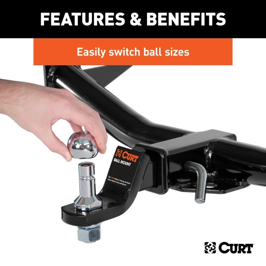 CURT Switch Ball Interchangeable Trailer Balls - Light & Medium Duty CURT Switch Ball trailer balls with interchangeable heads and J-groove design for various towing needs.