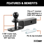 CURT ATV ball mount featuring a trailer ball, clevis pin, and durable black powder coat.
