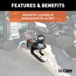 CURT ATV ball mount featuring a trailer ball, clevis pin, and durable black powder coat.