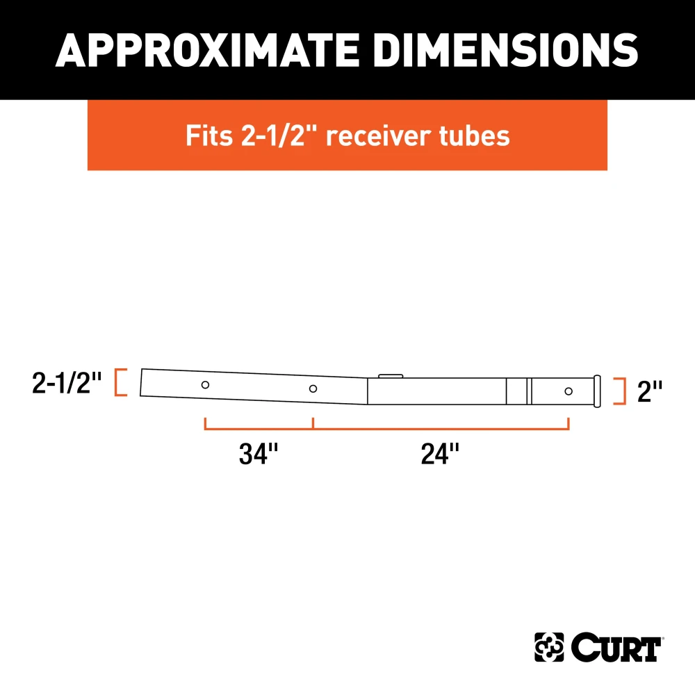 CURT hitch adapter converting 2-1/2 to 2 inches, with safety chain loops and electrical bracket