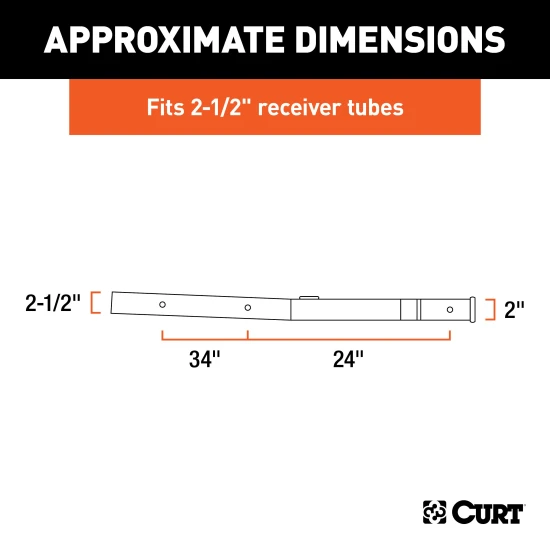 CURT hitch adapter converting 2-1/2 to 2 inches, with safety chain loops and electrical bracket