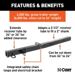CURT hitch adapter converting 2-1/2 to 2 inches, with safety chain loops and electrical bracket