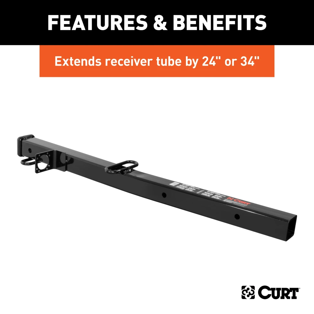 CURT hitch adapter converting 2-1/2 to 2 inches, with safety chain loops and electrical bracket