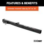 CURT hitch adapter converting 2-1/2 to 2 inches, with safety chain loops and electrical bracket