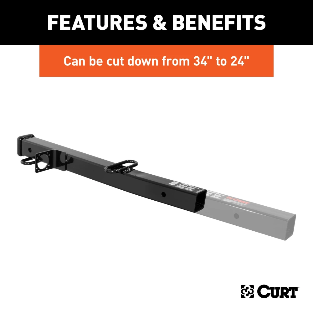 CURT hitch adapter converting 2-1/2 to 2 inches, with safety chain loops and electrical bracket
