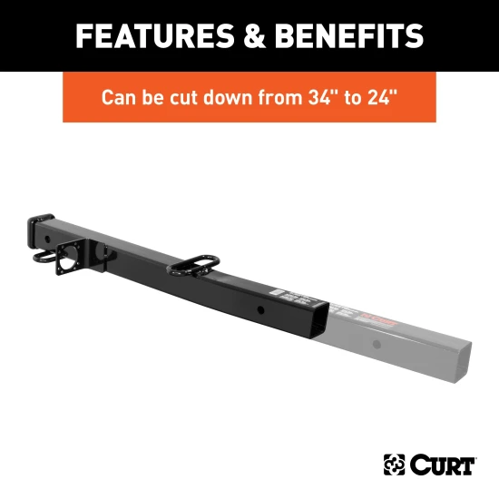 CURT hitch adapter converting 2-1/2 to 2 inches, with safety chain loops and electrical bracket