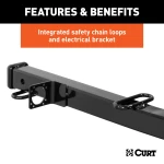 CURT hitch adapter converting 2-1/2 to 2 inches, with safety chain loops and electrical bracket