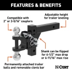 CURT adjustable ball mount featuring dual ball sizes and adjustable shank for versatile trailer towing.