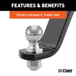 CURT loaded ball mount with 2 inch trailer ball, fits 2x2 inch hitch, rated for 7500 lbs GTW, 750 lbs TW, includes pin and clip