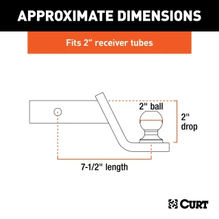 CURT Fusion ball mount with attached 2 inch trailer ball, gloss black finish