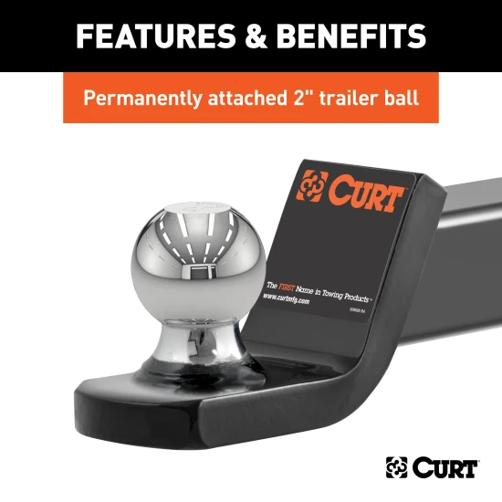 CURT Fusion ball mount with attached 2 inch trailer ball, gloss black finish