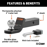 CURT towing starter kit including a Fusion ball mount and hitch lock for 2 inch hitch receivers