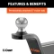 CURT Fusion ball mount with permanently attached trailer ball, designed for 2-inch hitch receivers with a durable gloss black finish.