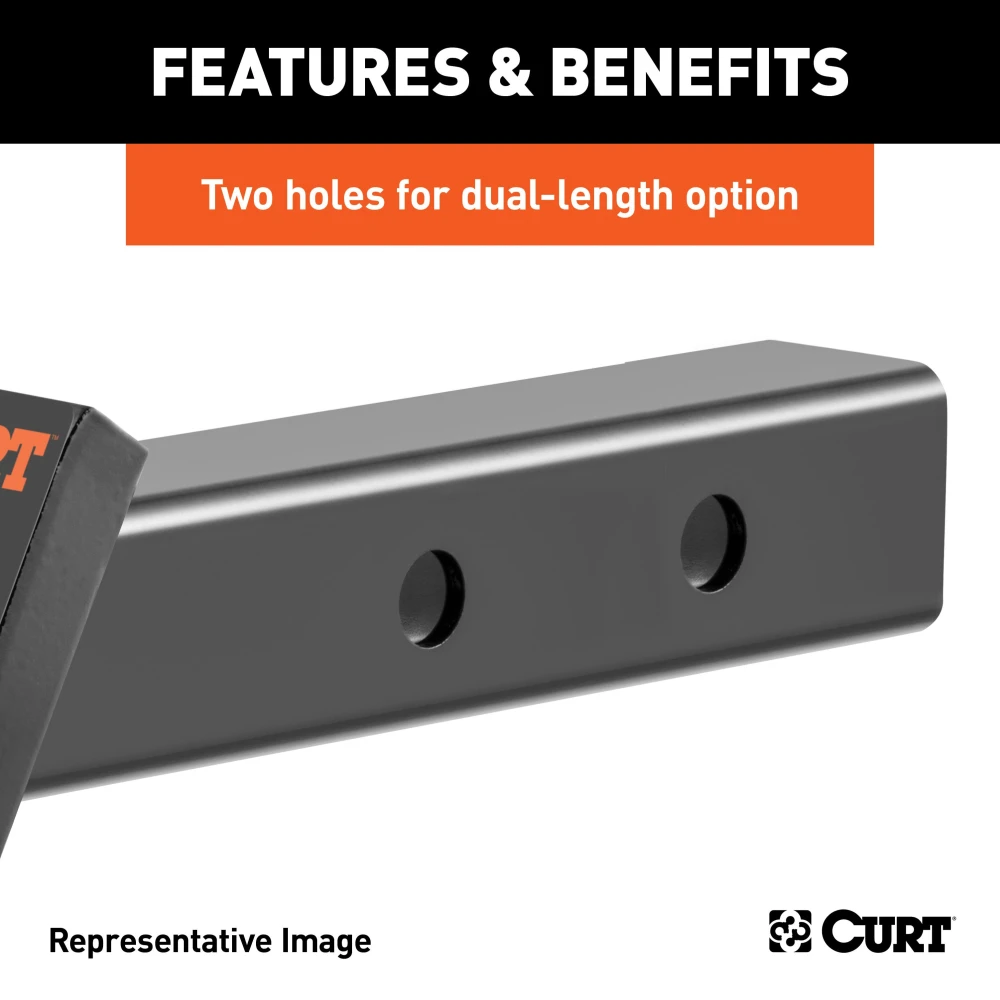 CURT dual length ball mount for towing, fits 2 inch hitch receiver, black powder coat finish