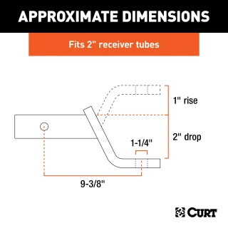 CURT Class 4 ball mount featuring 2" x 2" shank and gloss black powder coat finish.