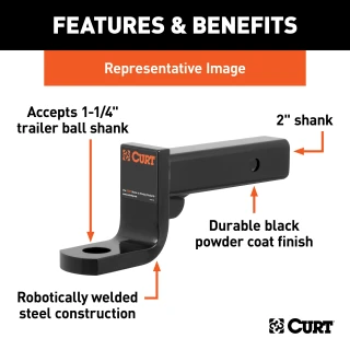CURT Class 4 ball mount featuring 2" x 2" shank and gloss black powder coat finish.