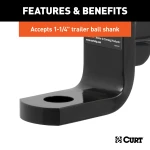 CURT Class 4 ball mount featuring 2" x 2" shank and gloss black powder coat finish.