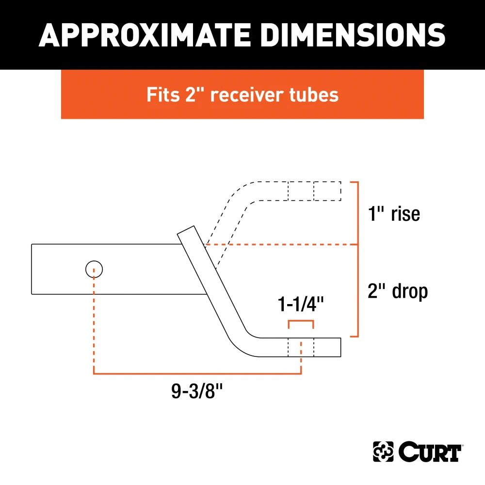 CURT class 4 ball mount with solid shank, 2x2 receiver, in black powder coat