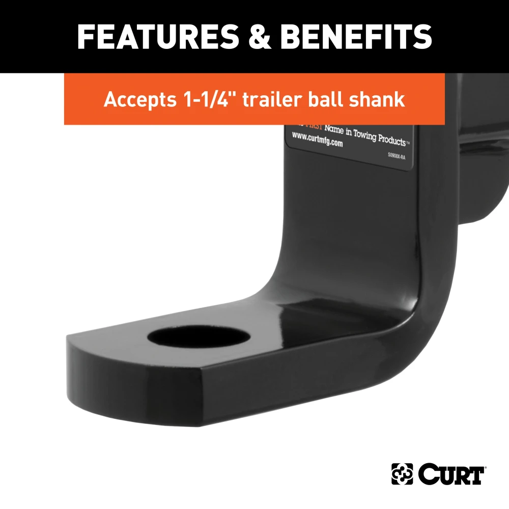 CURT class 4 ball mount with solid shank, 2x2 receiver, in black powder coat