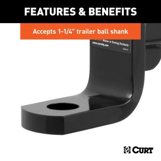 CURT class 4 ball mount with solid shank, 2x2 receiver, in black powder coat