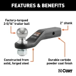CURT loaded ball mount with durable finish, 2-5/16" trailer ball, 15,000 lbs weight capacity