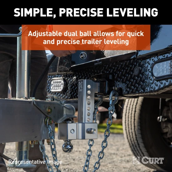 AlumaLite aluminum drop hitch featuring adjustable dual balls for safe trailer towing.