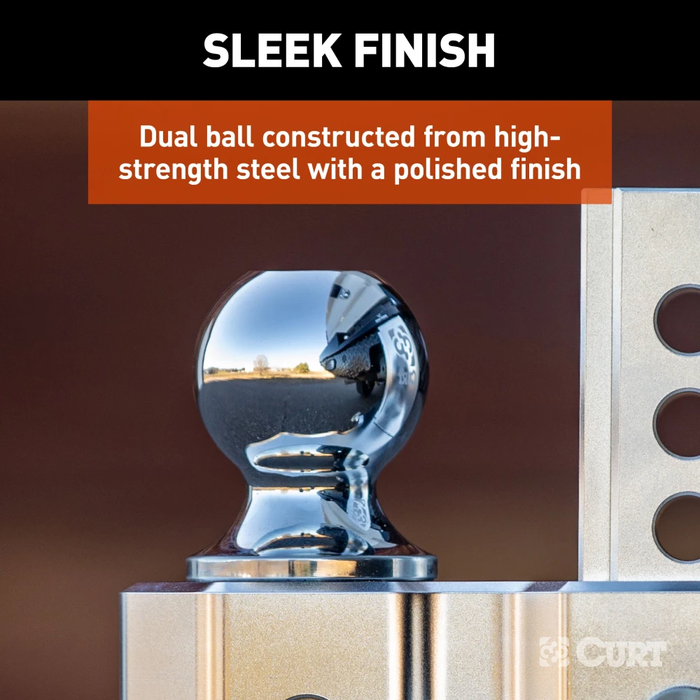 AlumaLite aluminum drop hitch featuring adjustable dual balls for safe trailer towing.