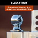 AlumaLite aluminum drop hitch featuring adjustable dual balls for safe trailer towing.