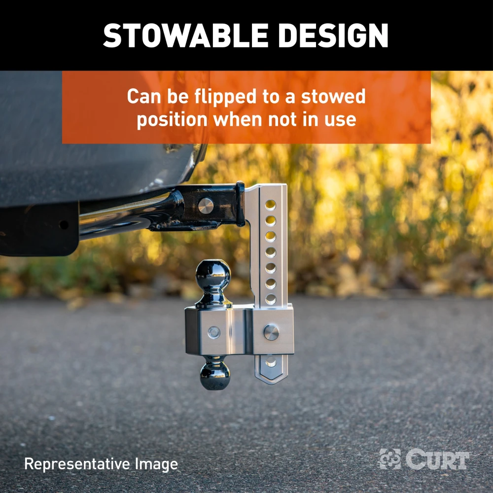 AlumaLite aluminum drop hitch featuring adjustable dual balls for safe trailer towing.