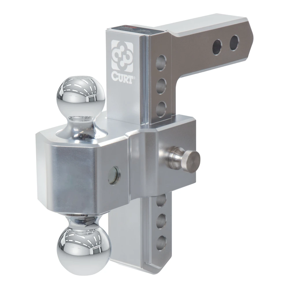 Lightweight AlumaLite aluminum drop hitch, dual ball, fits 2-inch hitch receiver, polished finish