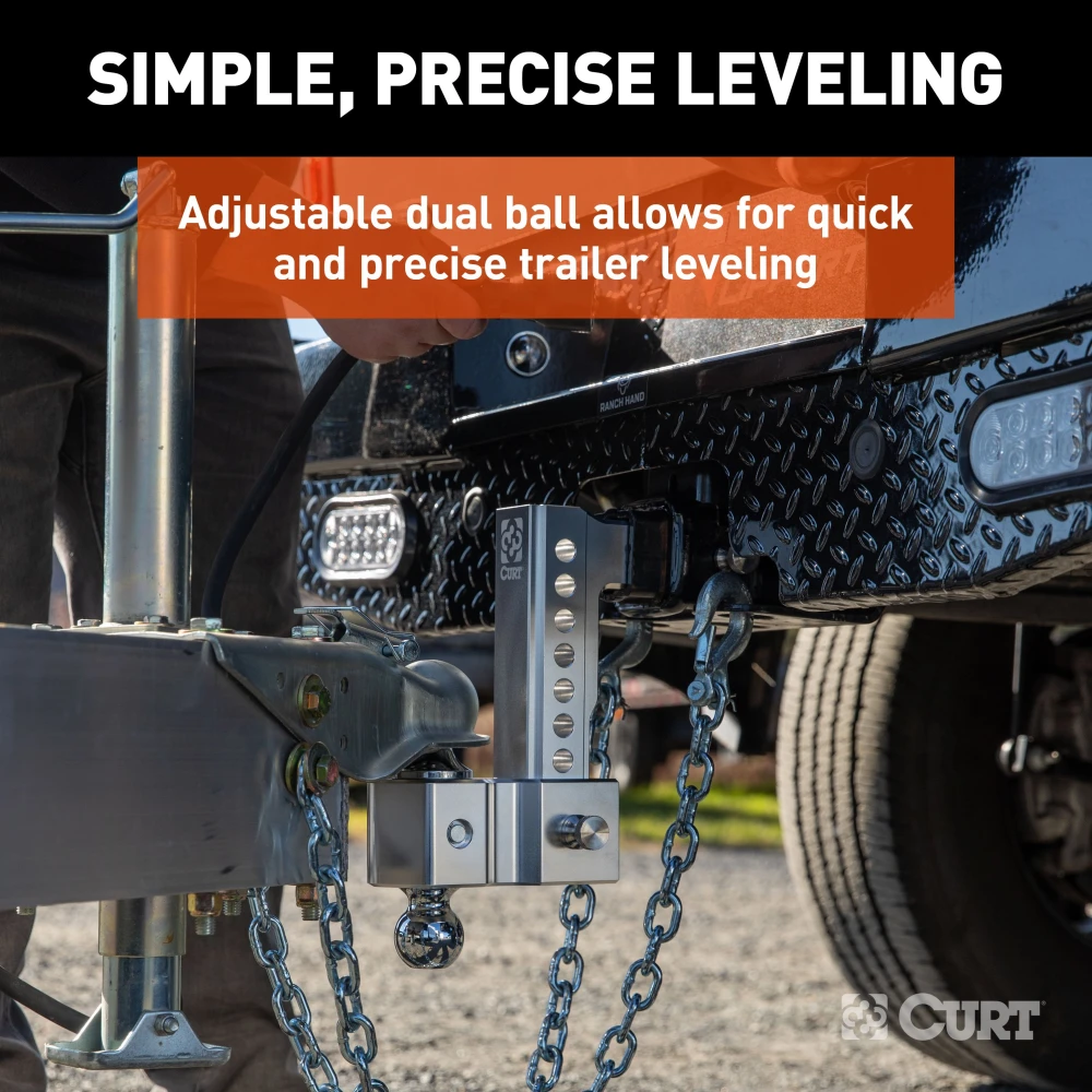 Lightweight AlumaLite aluminum drop hitch, dual ball, fits 2-inch hitch receiver, polished finish