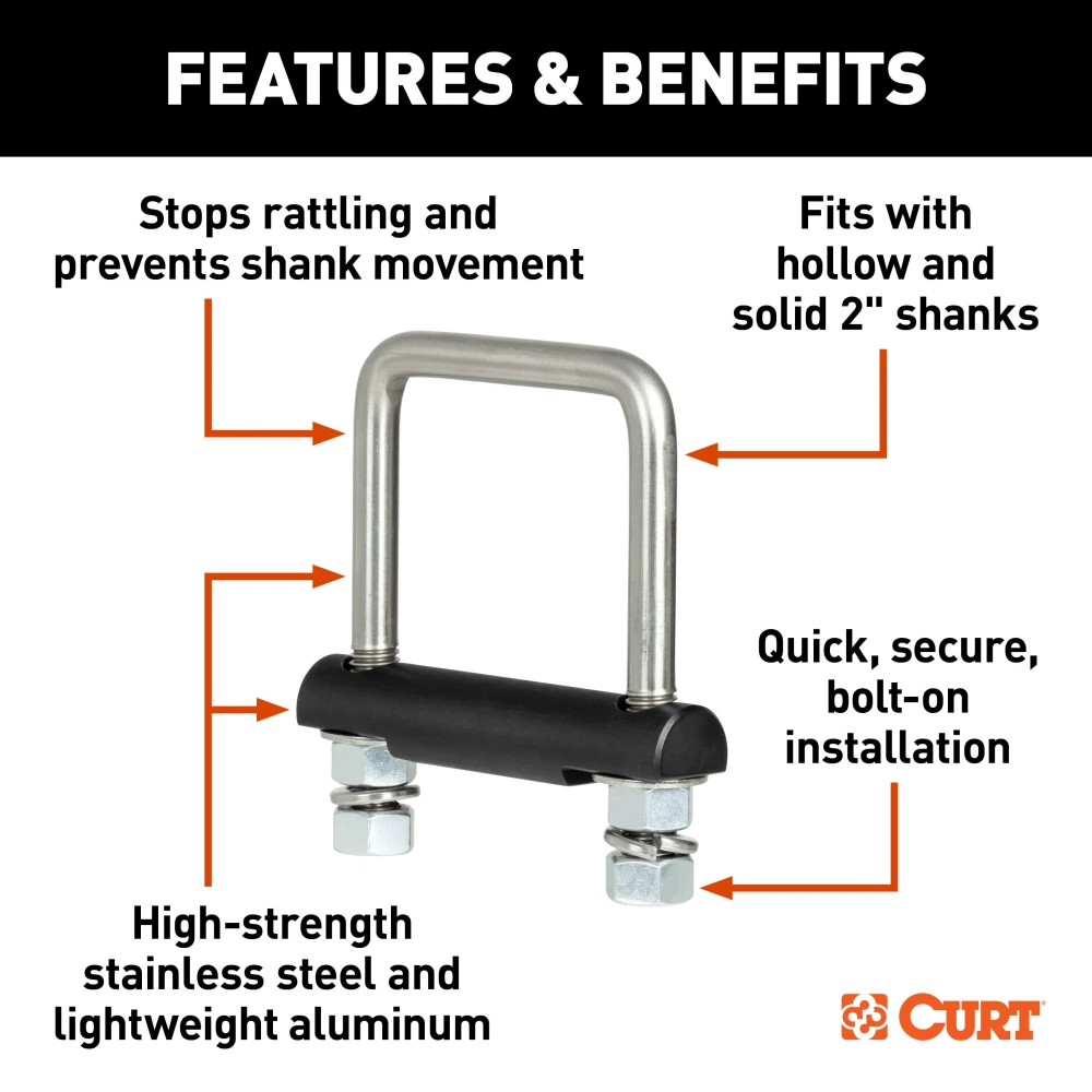 CURT anti-rattle hitch clamp for reducing noise in 2 inch hitch receiver