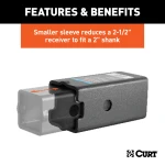 CURT Hitch Reducer Sleeve Set for 3 inch Receiver Compatibility CURT reducer sleeves for 3 inch receiver to 2-1/2 or 2 inch shank, durable finish
