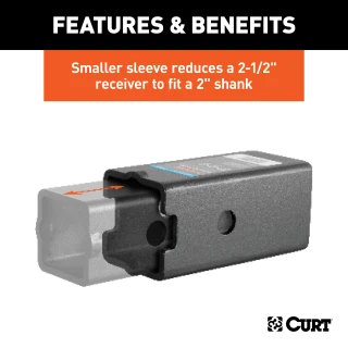 CURT Hitch Reducer Sleeve Set for 3 inch Receiver Compatibility CURT reducer sleeves for 3 inch receiver to 2-1/2 or 2 inch shank, durable finish