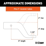 CURT ball mount with 3 inch shank, forged steel, 21,000 lbs GTW rating, and carbide finish