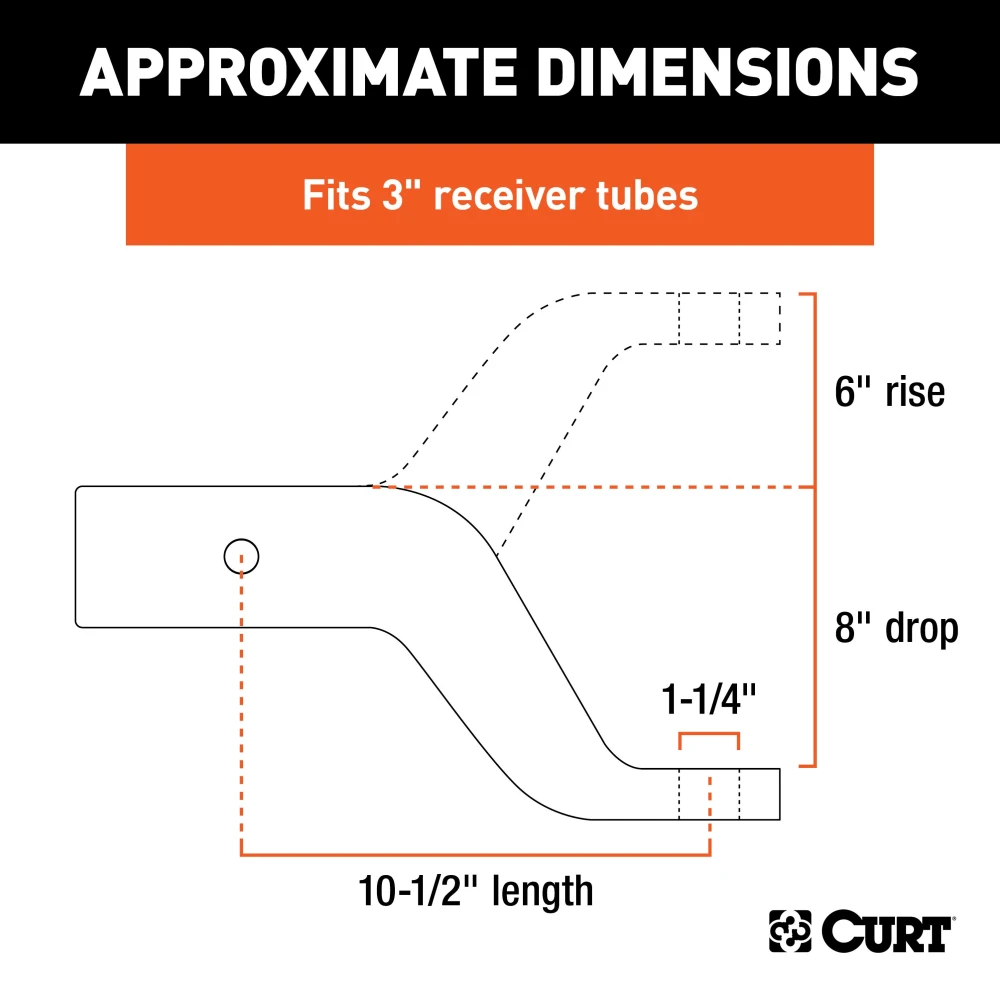 CURT industrial duty ball mount with 3" shank, 8" drop, carbide finish, rated 21,000 lbs GTW.