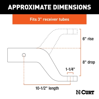 CURT industrial duty ball mount with 3" shank, 8" drop, carbide finish, rated 21,000 lbs GTW.