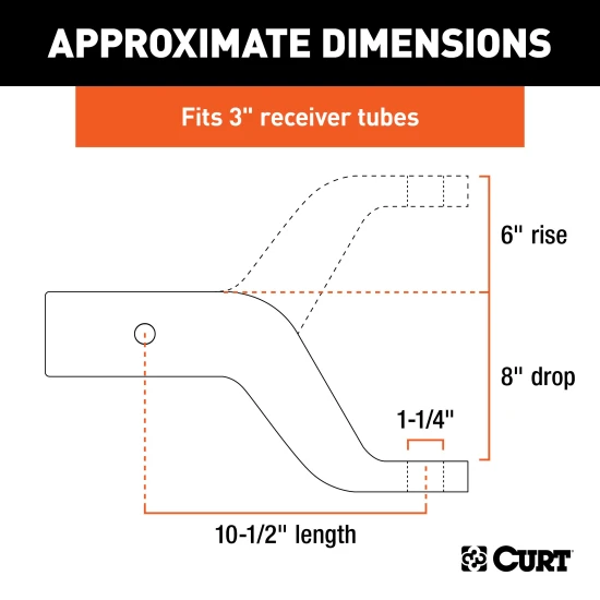 CURT industrial duty ball mount with 3" shank, 8" drop, carbide finish, rated 21,000 lbs GTW.