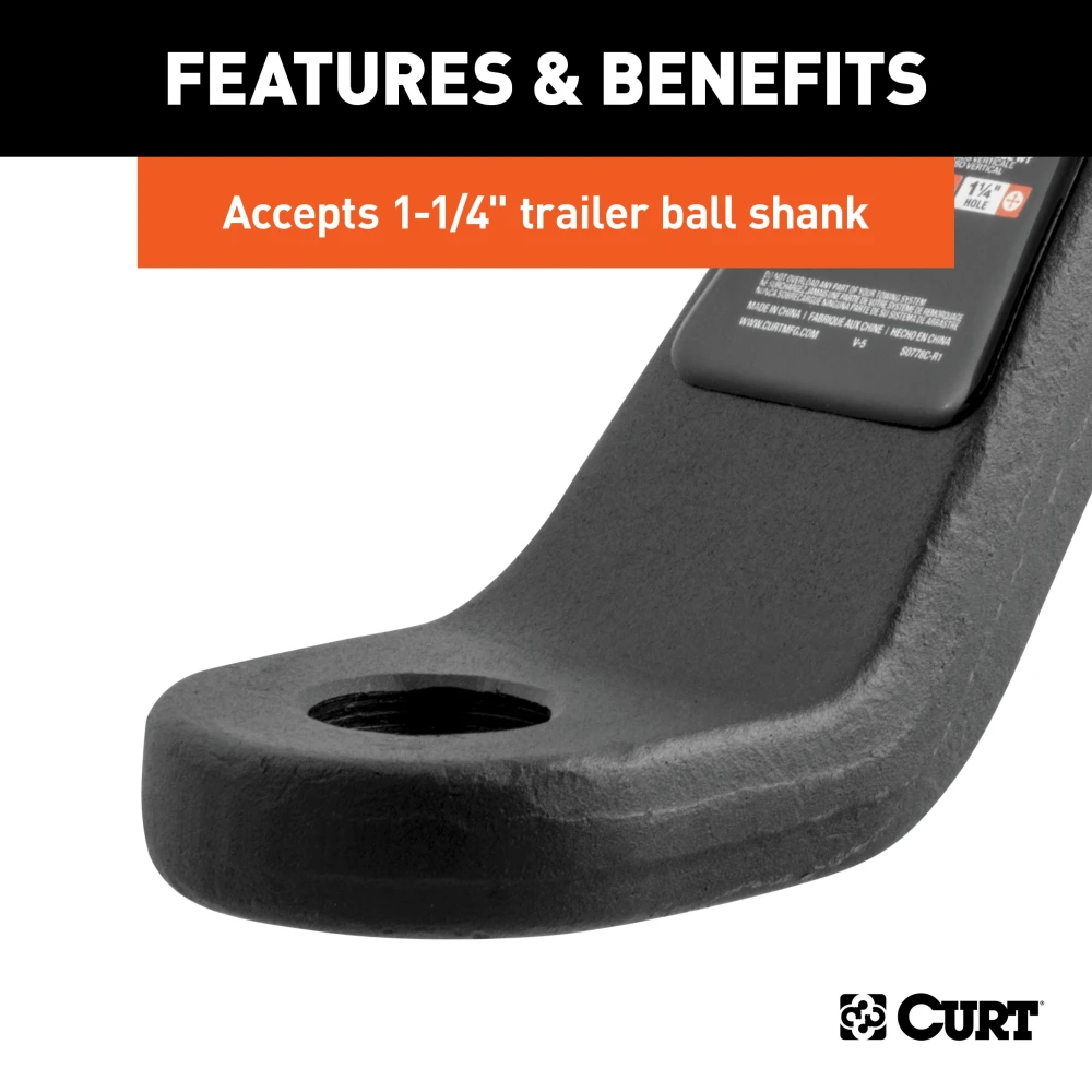 CURT industrial duty ball mount with 3" shank, 8" drop, carbide finish, rated 21,000 lbs GTW.