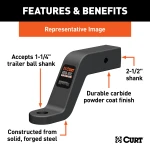 CURT forged ball mount capable of towing up to 20,000 lbs with durable carbide finish