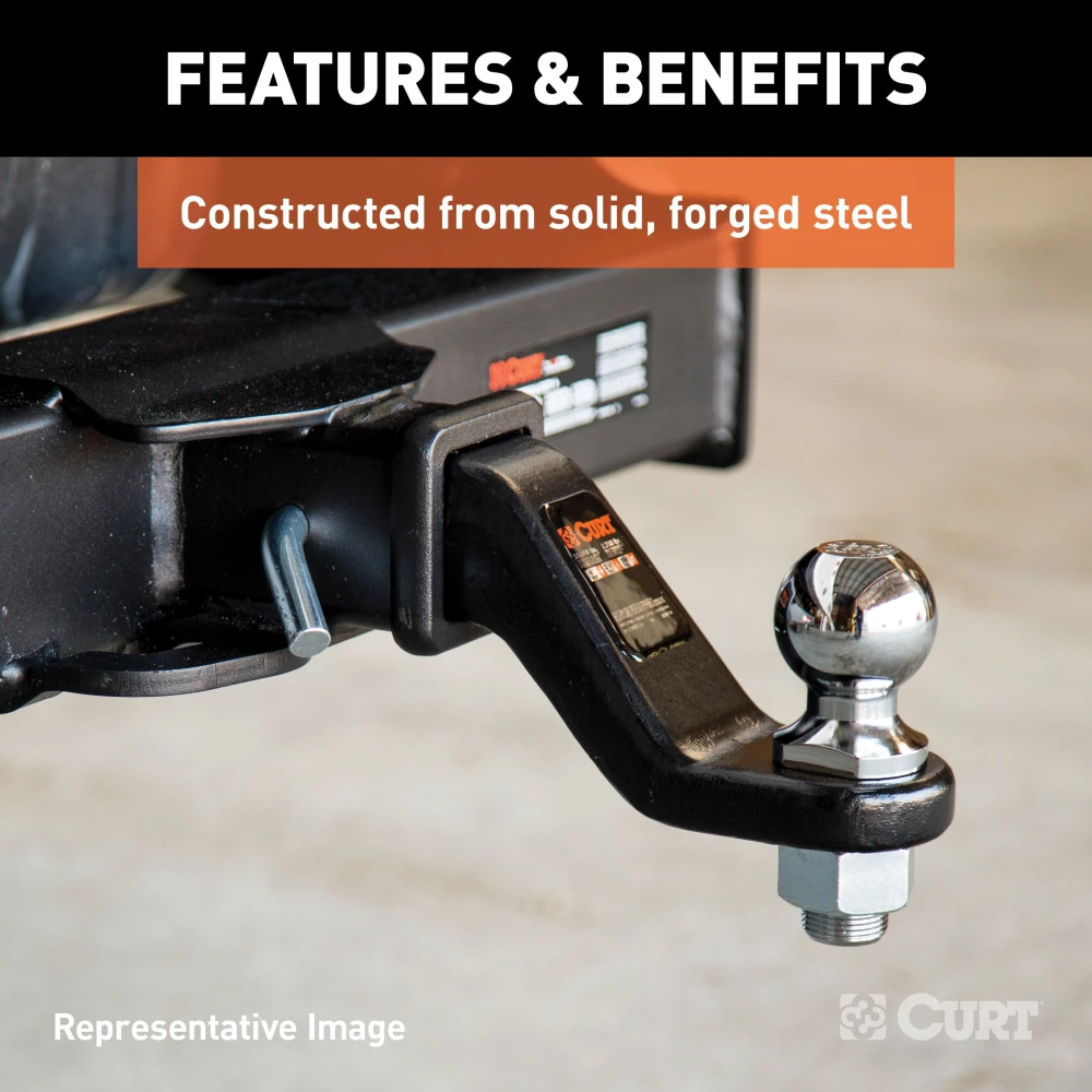 CURT forged ball mount capable of towing up to 20,000 lbs with durable carbide finish