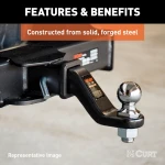 CURT forged ball mount capable of towing up to 20,000 lbs with durable carbide finish