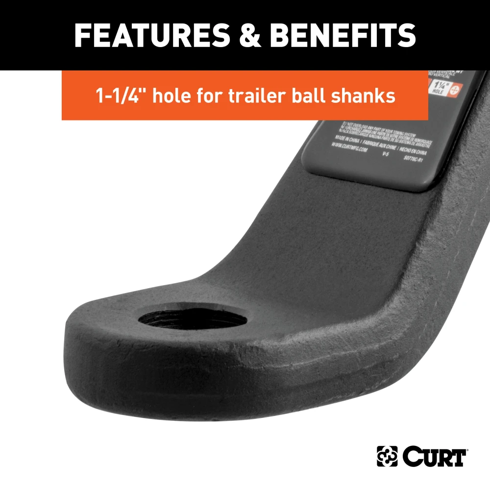 CURT forged ball mount capable of towing up to 20,000 lbs with durable carbide finish