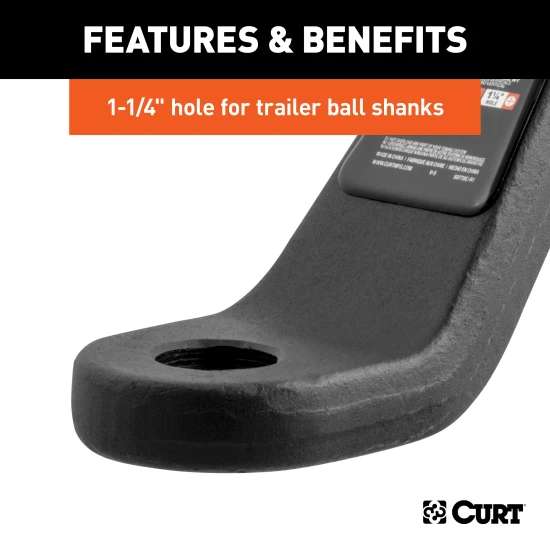 CURT forged ball mount capable of towing up to 20,000 lbs with durable carbide finish